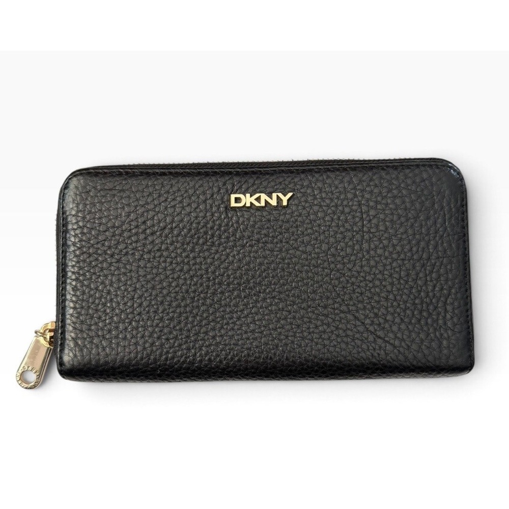 DKNY Black Zip-Around Wallet for Women with Zipper and Logo Accent